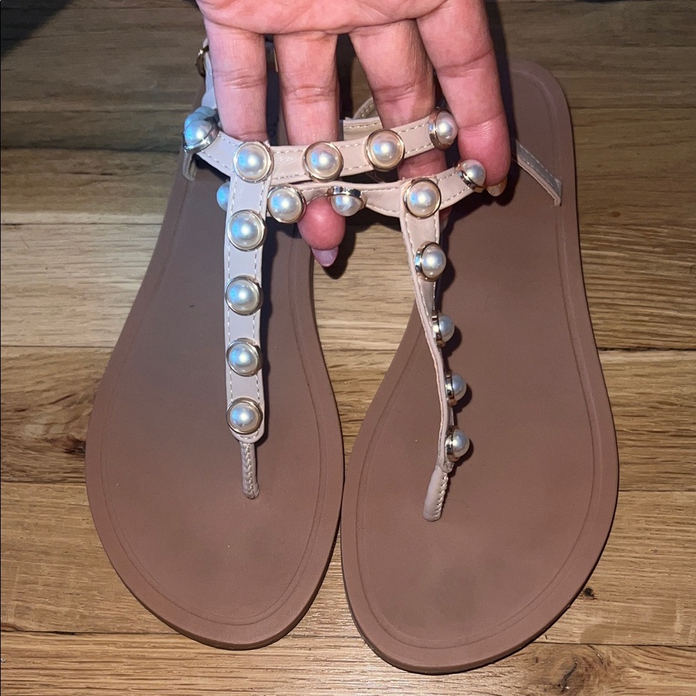 ASOS Tan Pearl-Embellished Sandals